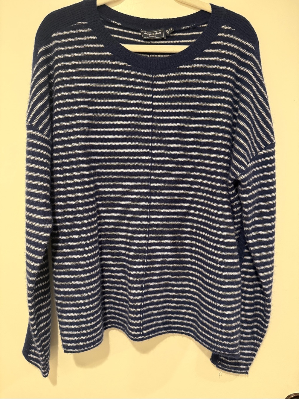 Vineyard Vines Navy & White Striped Cashmere Crewneck Sweater